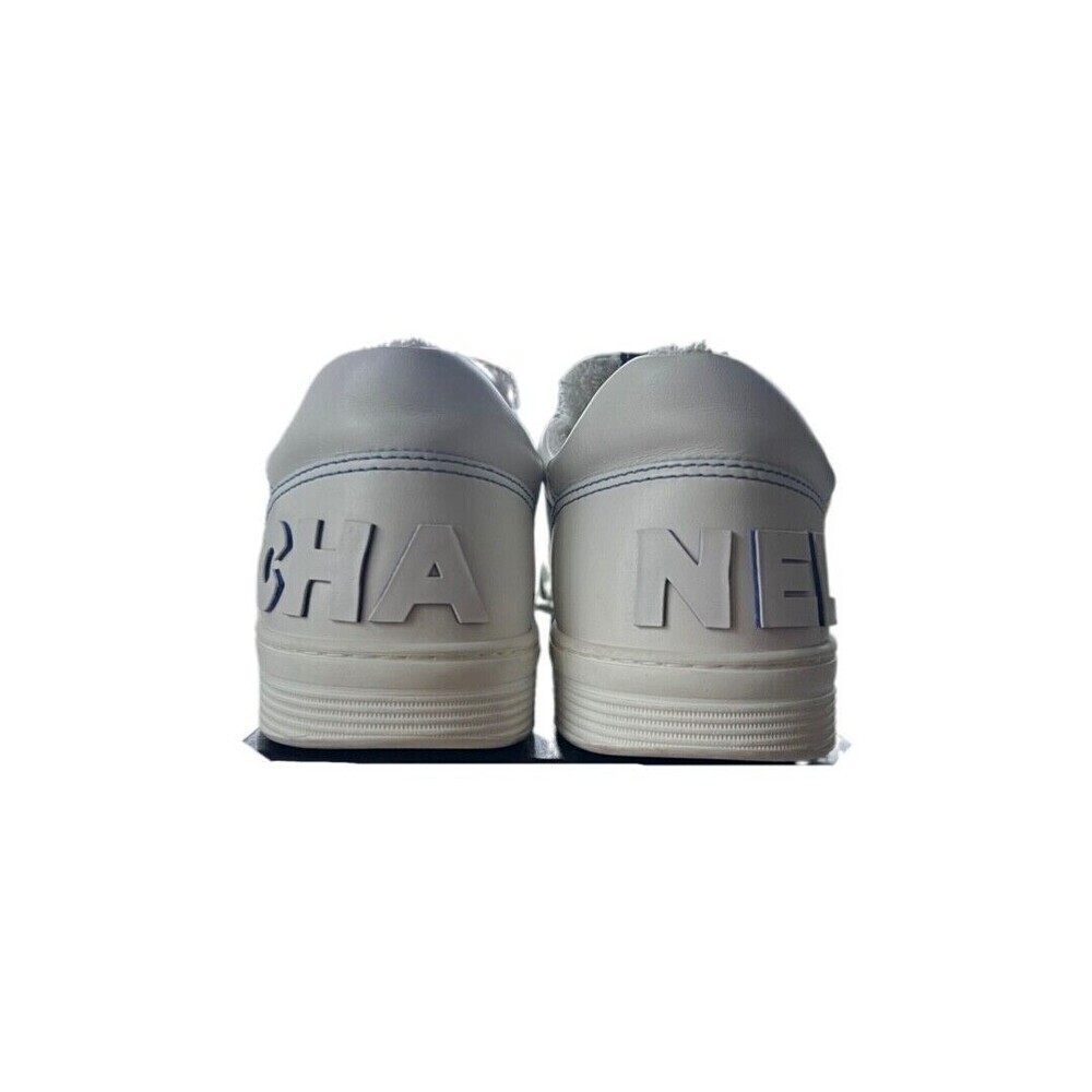 CHANEL Calfskin Men’s Logo Trainer White Blue - Picture 7 of 13